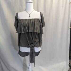 Cherish Size Large Off-Shoulder Gray Tie-Front
